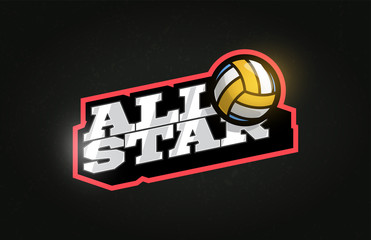 All Star Modern professional Typography volleyball sport retro style vector emblem and template logo design. Funny greetings for clothes, card, badge, icon, postcard, banner, tag, stickers, print.
