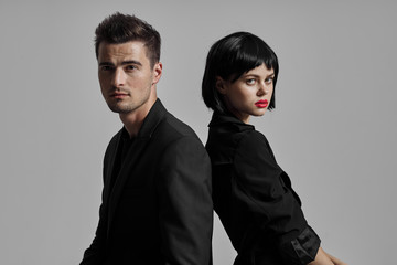 portrait of man and woman on white background