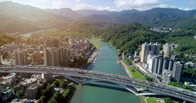 sunrise of the famous Bitan Scenic area in Xindian Districtat New Taipei City, Taiwan