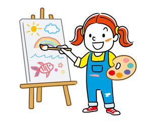 Girl drawing on canvas