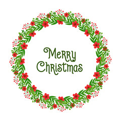 Fototapeta premium Lettering banner merry christmas hand drawn, with abstract red flower frame background. Vector