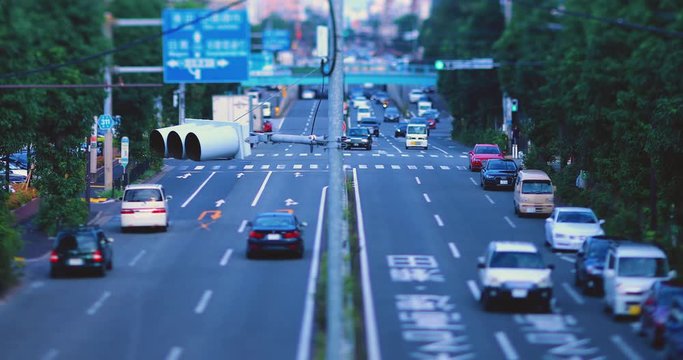 A downtown street at Kanpachi avenue in Tokyo daytime tilt-shift