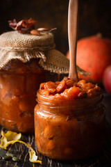 Pumpkin, lemon and apricot kernel jam.