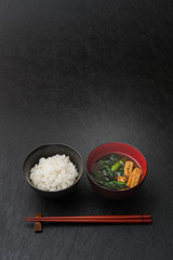 Obraz na płótnie Canvas ごはんと味噌汁　Typical Japanese meal 