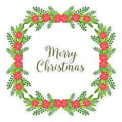 Greeting card of merry christmas background, with realistic design element of green leaf flower frame. Vector