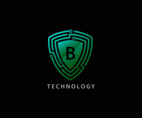 Techno Shield B Letter Logo Icon, Creative Techno Shield Badge.
