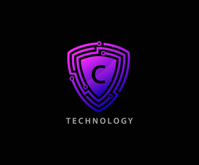 Techno Shield C Letter Logo Icon, Creative Techno Shield Badge.