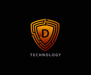 Techno Shield D Letter Logo Icon, Creative Techno Shield Badge.