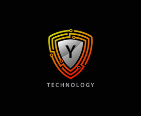 Techno Shield Y Letter Logo Icon, Creative Techno Shield Badge.