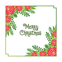 Rose wreath frame blooms and bright green leaves, for pattern of card merry christmas. Vector