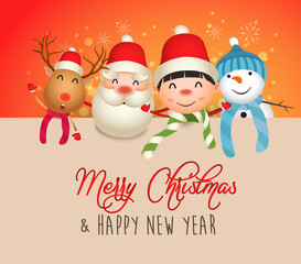 Christmas Cute Animals Character. Merry Christmas calligraphy lettering design. Creative typography for holiday greeting