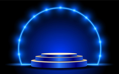blue stand with spotlight in the studio room
