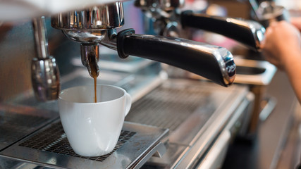 black coffee morning on coffee maker