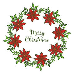 Design template merry christmas with elegant red flower frame. Vector