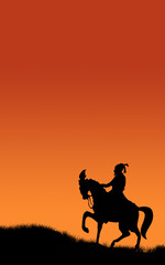 Fototapeta na wymiar Chatrapati Shivaji maharaj maratha warrior on horse brave freedom fighter india maharashtra hindu kind religious orange sunset sunrise background 
