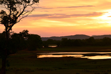 Sunset overlooking Bendiwewa Lake, Polonnaruwa, Sri Lanka
