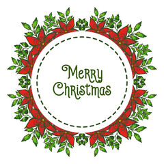 Calligraphic text merry christmas, creative red wreath frame. Vector
