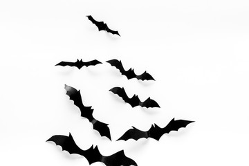 Fototapeta premium Halloween design. Bats on white background top view copy space