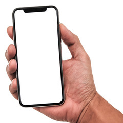 Smartphone similar to iphone 11 pro max with blank white screen for Infographic Global Business...