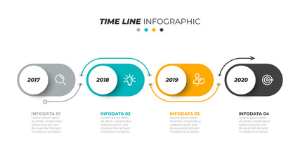 Vector infographic label design template with marketing icons and 4 options or steps. Creative thin line and arrow process. Vector illustration.
