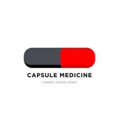 Vector Illustration Black and Red Medicine Capsule Logo for Drug Store, Hospital, and Clinic.