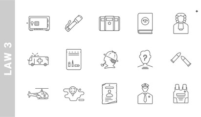 law 3 icon set. Outline Style. each made in 64x64 pixel