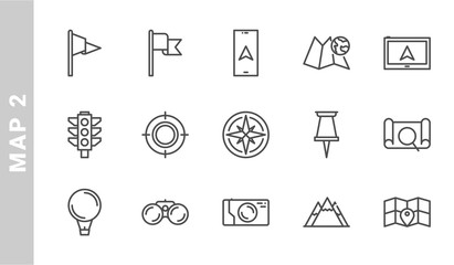 map 2 icon set. Outline Style. each made in 64x64 pixel