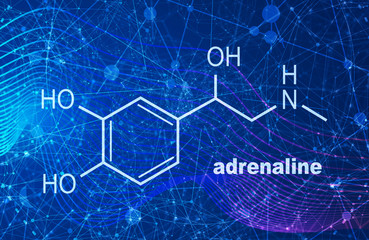 Chemical molecular formula hormone adrenaline. Infographics illustration.