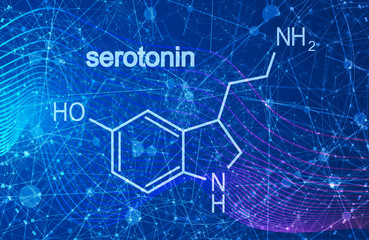 Chemical molecular formula hormone serotonin. Infographics illustration.