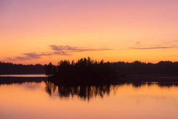 Plakat forest lake after sunset