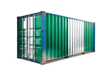  The concept of  Nigeria export-import, container transporting and national delivery of goods. The transporting container with the national flag of Nigeria, view front