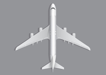 White airplane on dark background, top view vector illustration