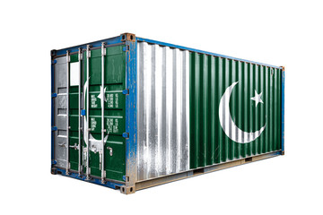  The concept of  Pakistan export-import, container transporting and national delivery of goods. The transporting container with the national flag of Pakistan, view front