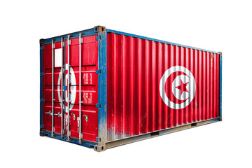  The concept of  Tunisia export-import, container transporting and national delivery of goods. The transporting container with the national flag of Tunisia, view front