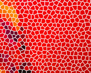 Red colored mosaic tile background grunge, abstract texture of paper. Old bright orange wall decoration for copy space backdrop and wallpaper in bathroom. Vintage floor and web page concept.
