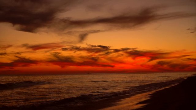 Sky on Fire, Spectacular Silhouette Ocean Sunset, Romantic Atlantic Waves on the Beach
