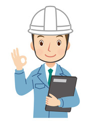 オーケーサインする作業員