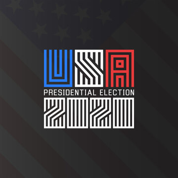 US Presidential Election logo 2020, template for the political poster of the American electoral campaign of the electorate on the background of the American flag.
