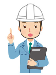 説明する作業員　注意