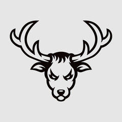 Deer head logo gaming esport in black and white