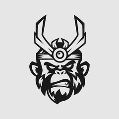 monkey head logo gaming esport in black and white