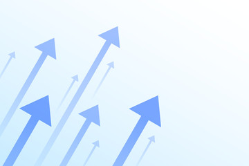 Blue up arrows on white background, copy space composition, business growth concept.