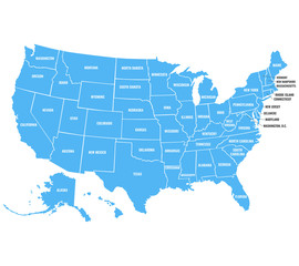 United States of America with full names of states. Vector illustration.
