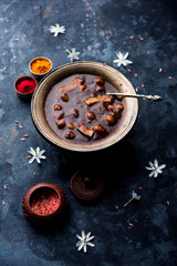 ambrosia or Panchamrit or Panchamrut or Panchamrutham or Panchamrutha is a sweet and sour food offered in prayers or puja to hindu Deity or gods