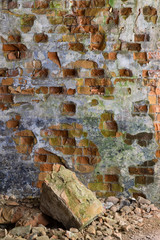 Destroyed colorful  brick wall