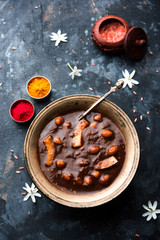 ambrosia or Panchamrit or Panchamrut or Panchamrutham or Panchamrutha is a sweet and sour food offered in prayers or puja to hindu Deity or gods