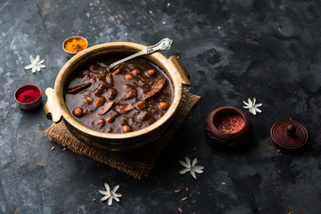 ambrosia or Panchamrit or Panchamrut or Panchamrutham or Panchamrutha is a sweet and sour food offered in prayers or puja to hindu Deity or gods