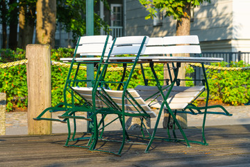 chairs are cleaned up, cafe is closed, lockdown