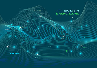 Big data vector background with line wave in blue color