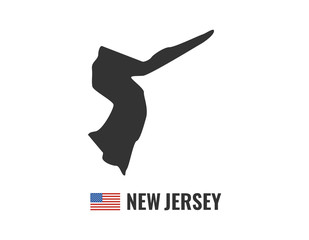 New Jersey map isolated on white background silhouette. New Jersey USA state. American flag. Vector illustration.